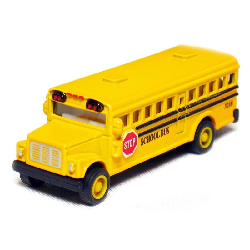 KinsFun ðŸšŒ KiNSFUN Classic Long Nose School Bus 2Â½" Die Cast Metal w/ Pull Back Action 12 Pack - Image 2